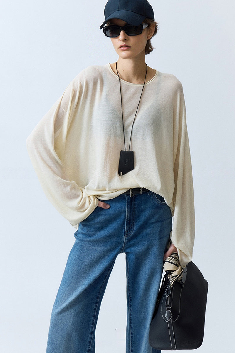 Oversized Triacetate-Cotton Long Sleeve T-Shirt