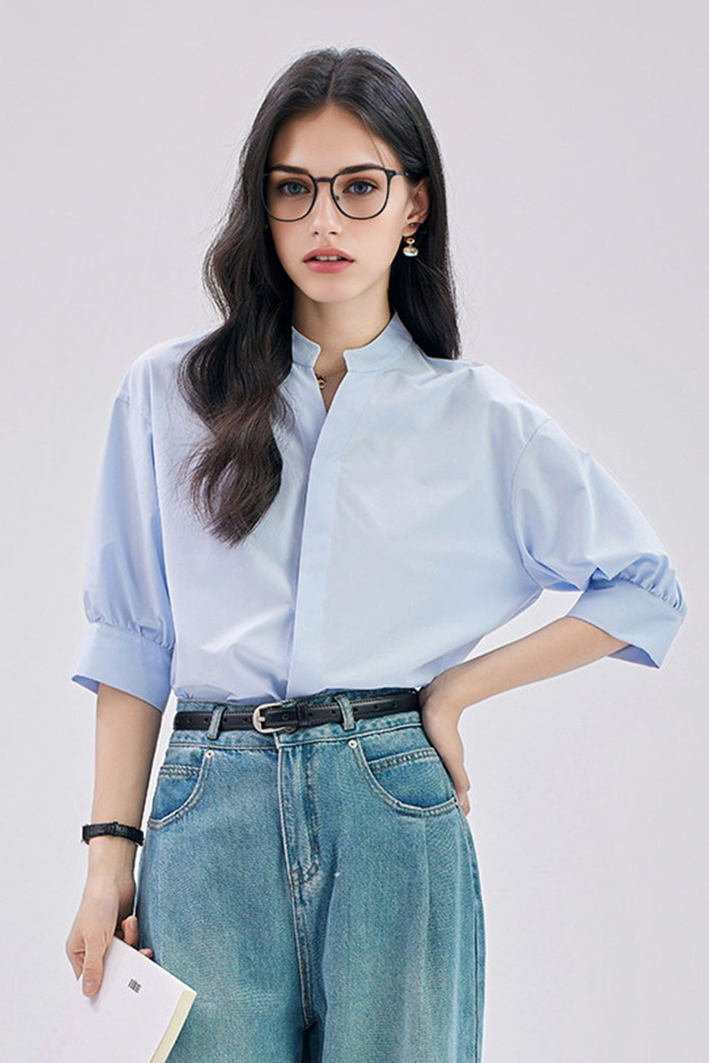 Oversized V-Neck Collarless Shirt