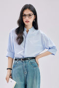 Oversized V-Neck Collarless Shirt