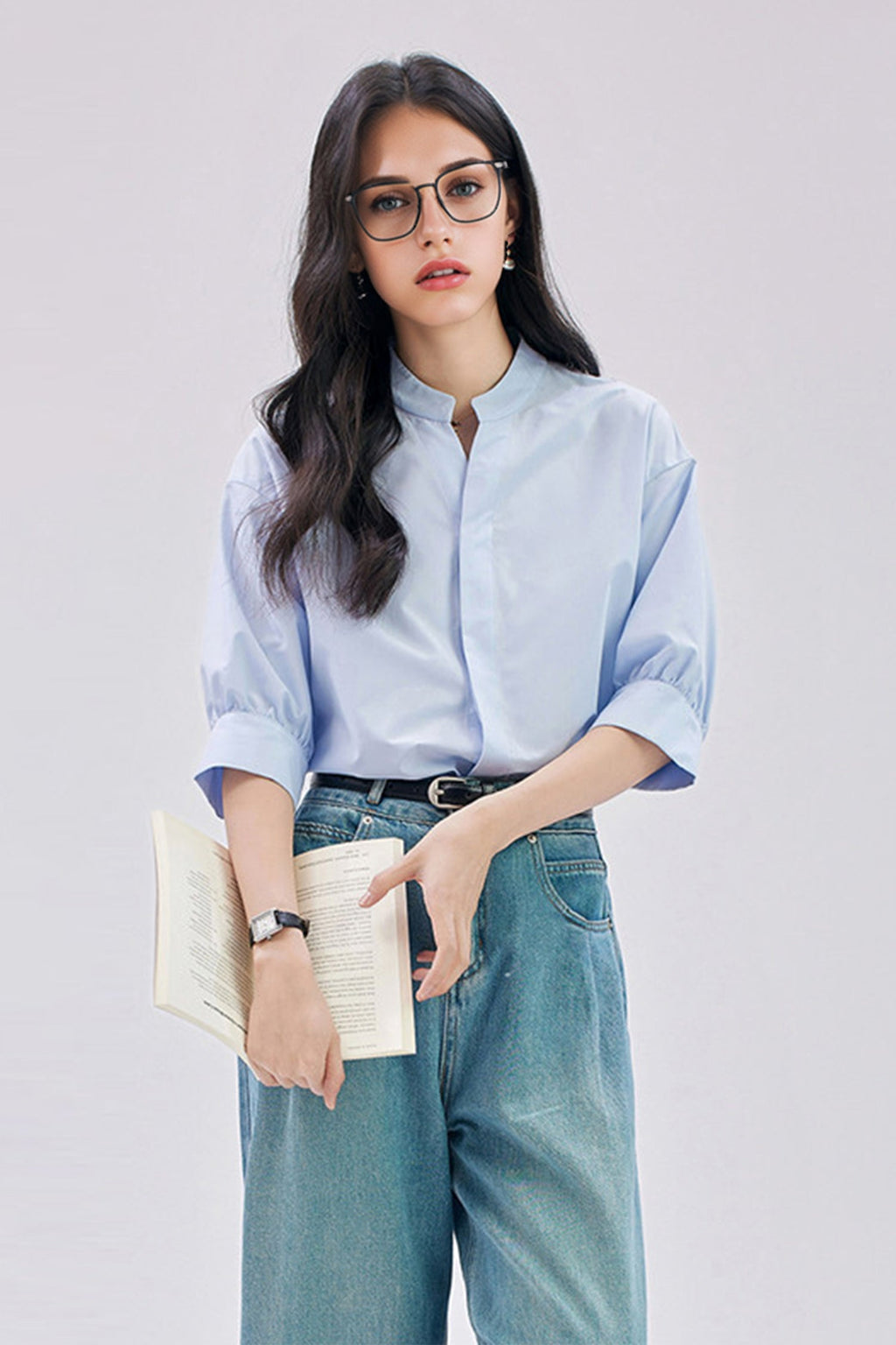Oversized V-Neck Collarless Shirt