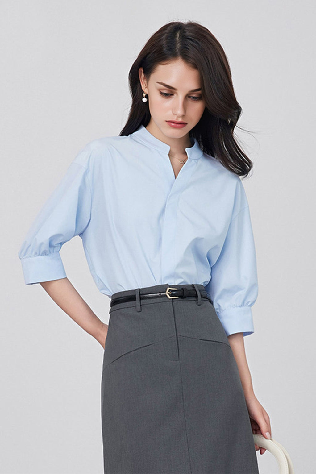 Oversized V-Neck Collarless Shirt