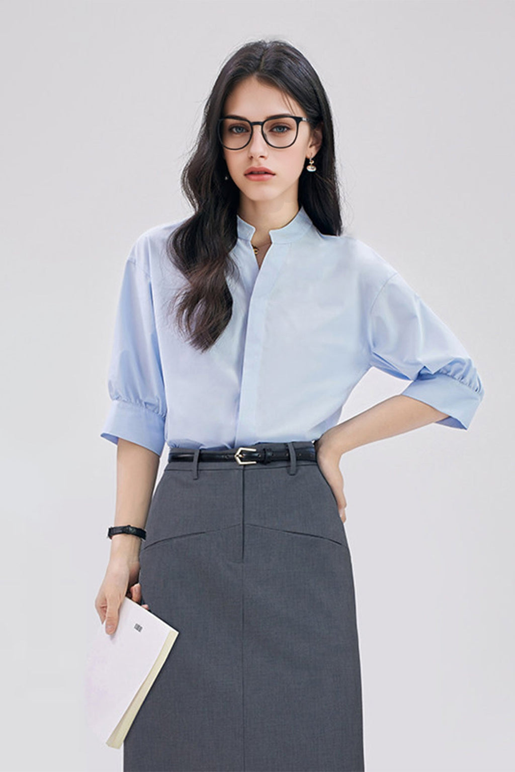 Oversized V-Neck Collarless Shirt