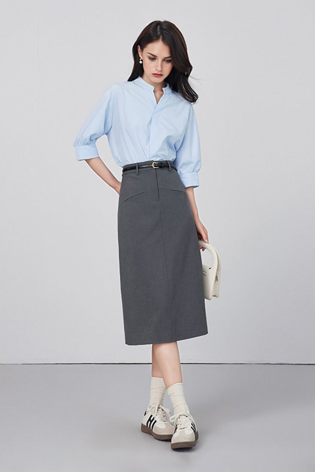 Oversized V-Neck Collarless Shirt