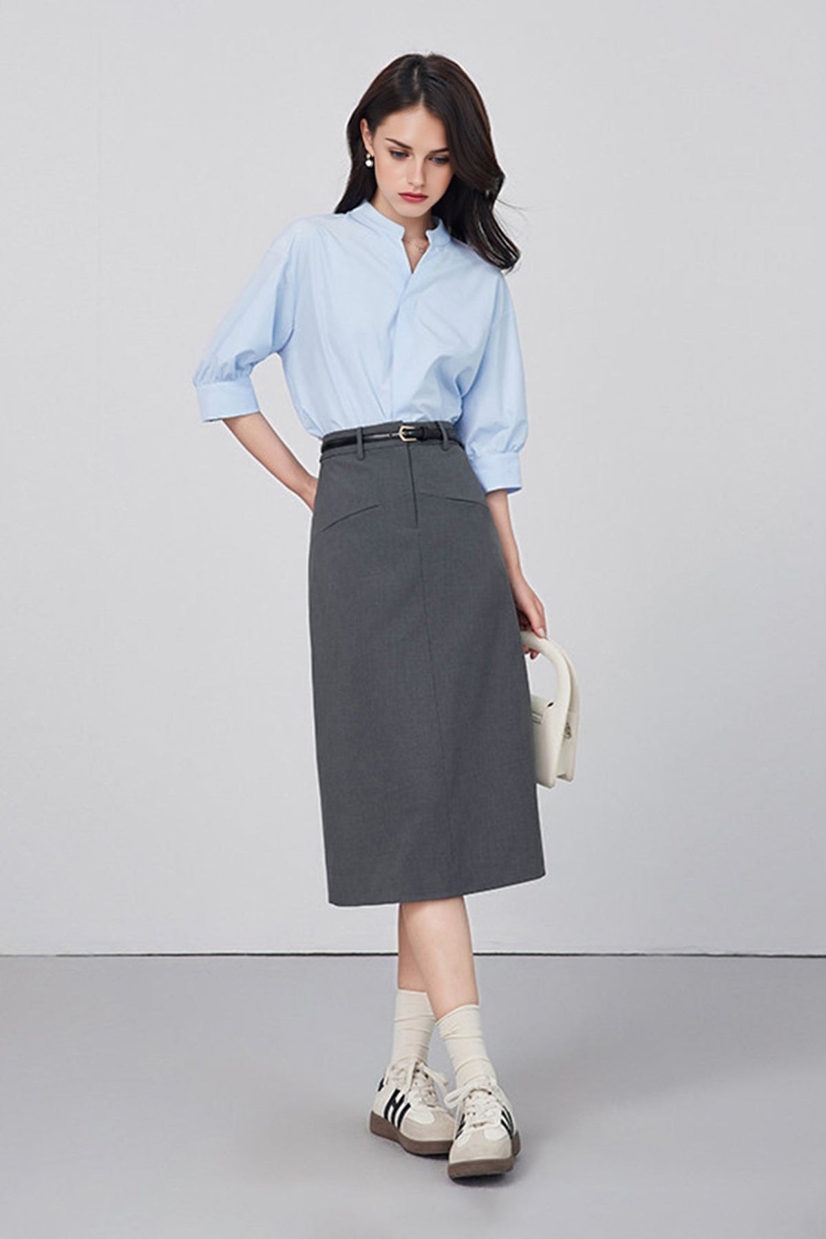 Oversized V-Neck Collarless Shirt