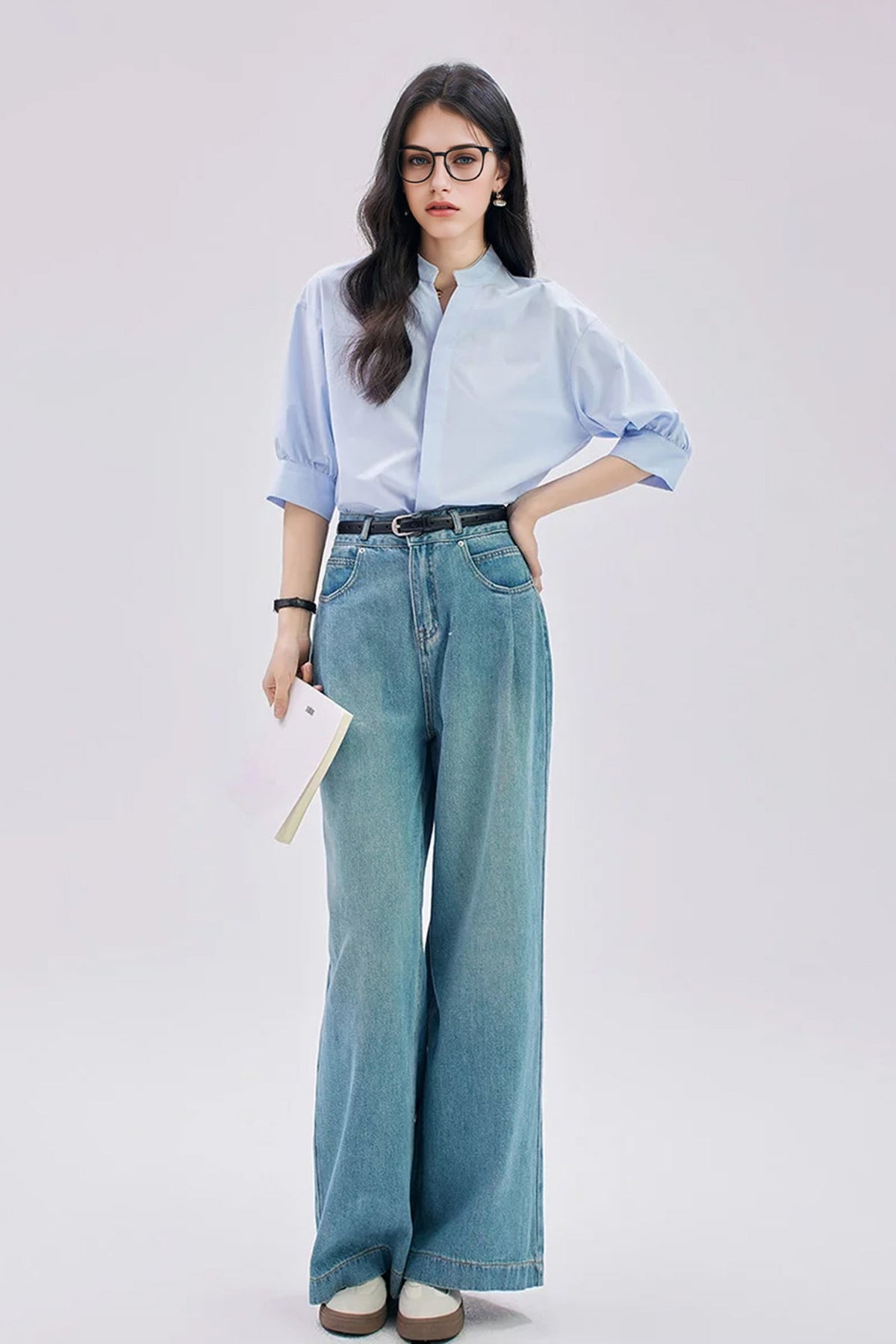 Oversized V-Neck Collarless Shirt