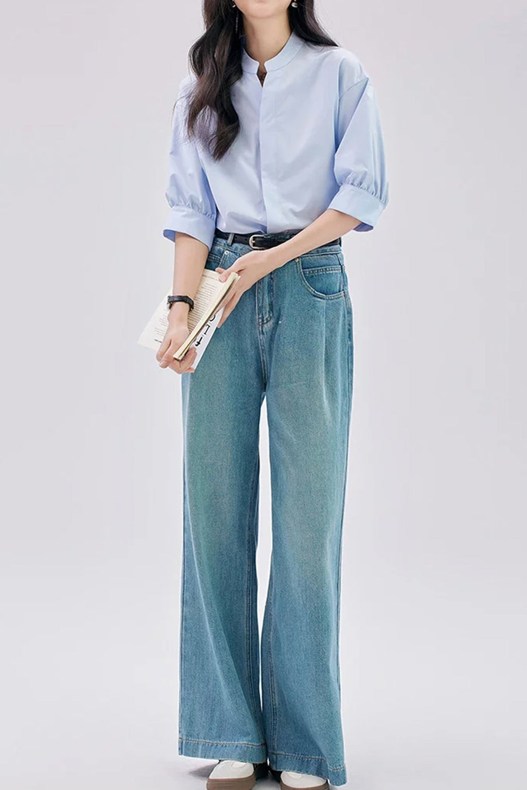Oversized V-Neck Collarless Shirt