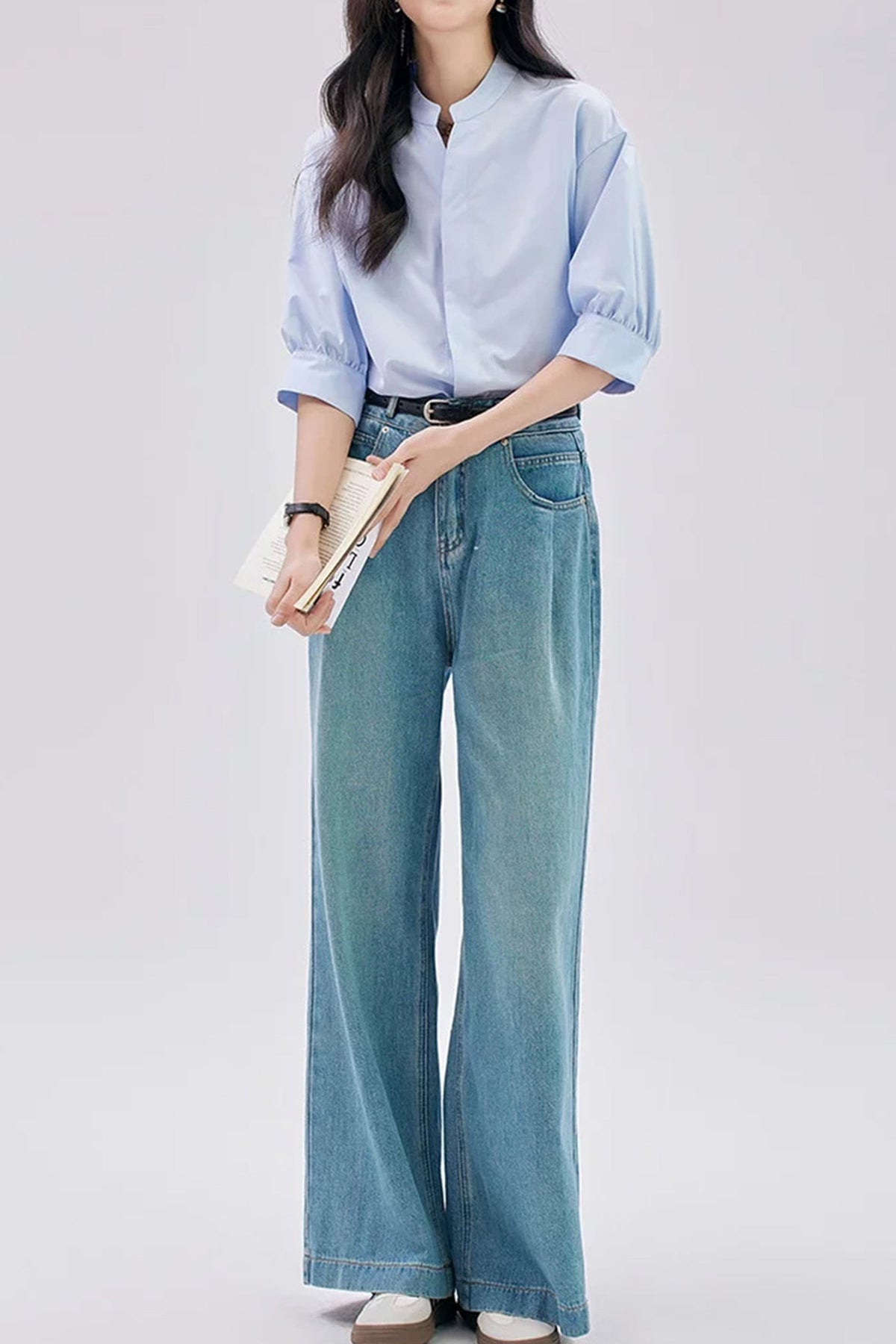 Oversized V-Neck Collarless Shirt