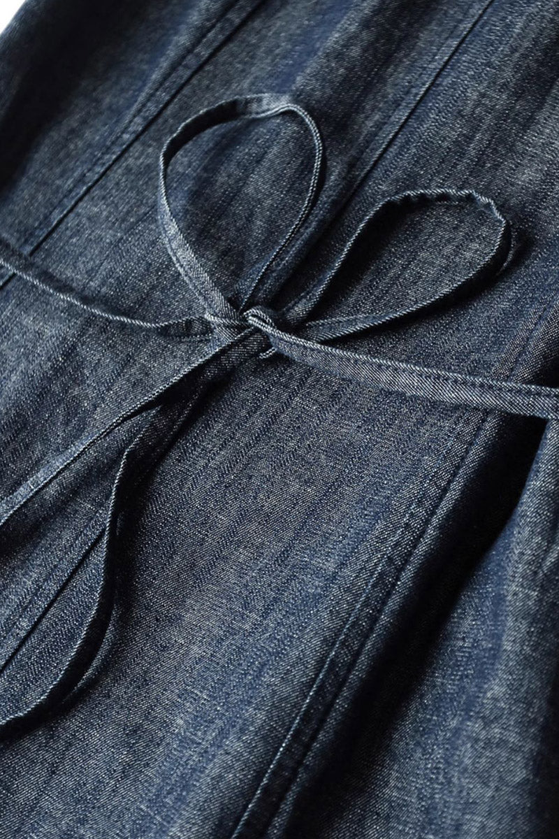 Paneled Sleeveless Denim A-Line Dress with Belt