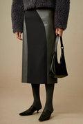 Patchwork Leather Suede A-Line Midi Skirt