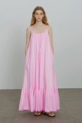 Pink Linen Spaghetti Strap Open-Back Maxi Dress