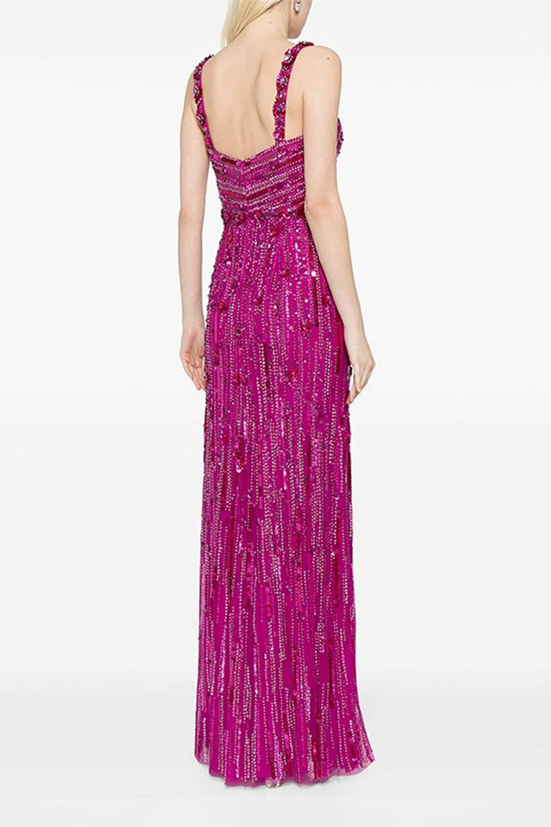 Pink Sequin-Embellished Bright Gem Evening Gown