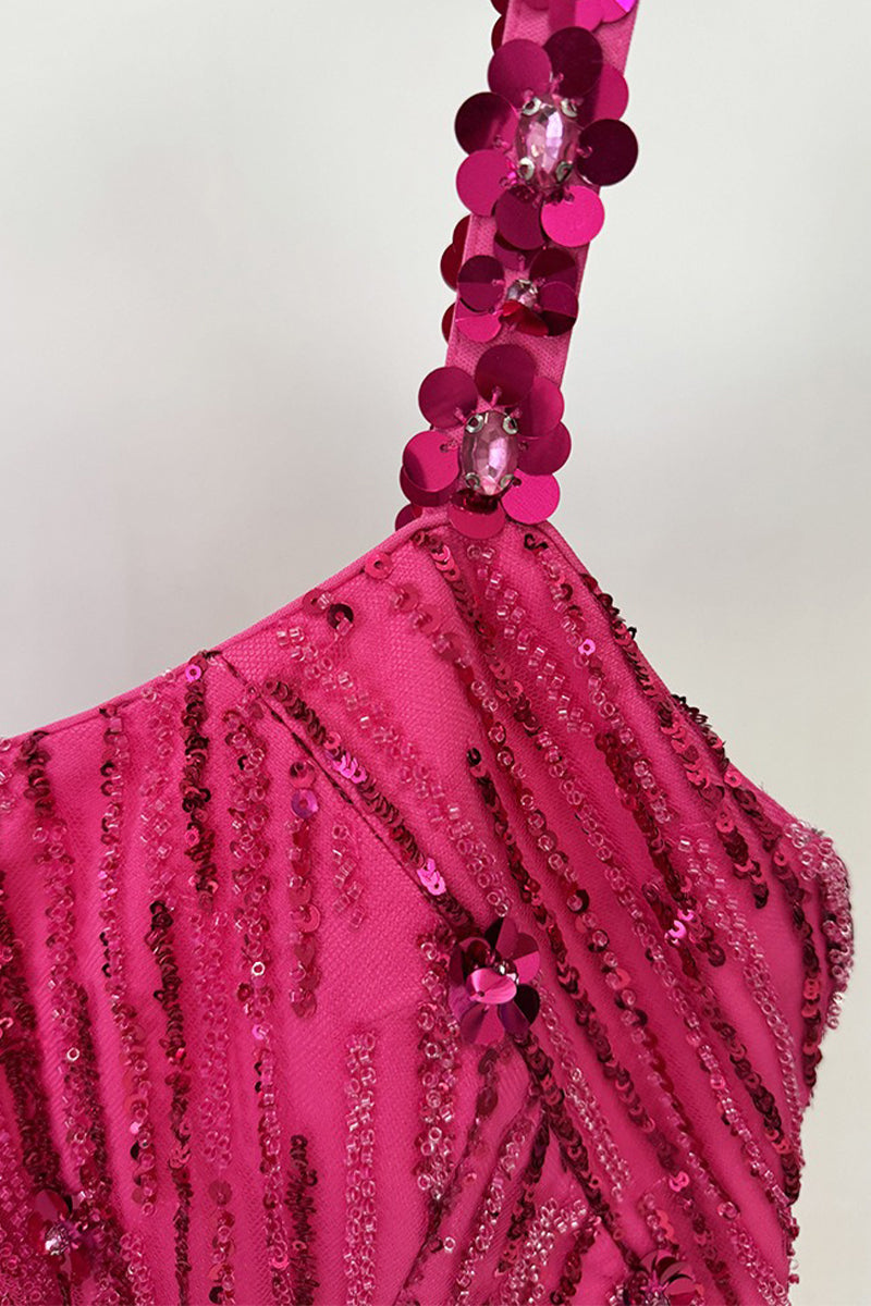 Pink Sequin-Embellished Bright Gem Evening Gown