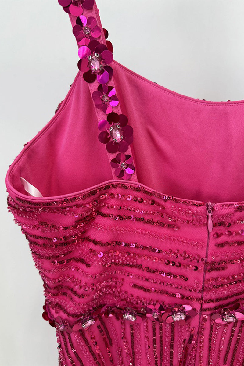 Pink Sequin-Embellished Bright Gem Evening Gown