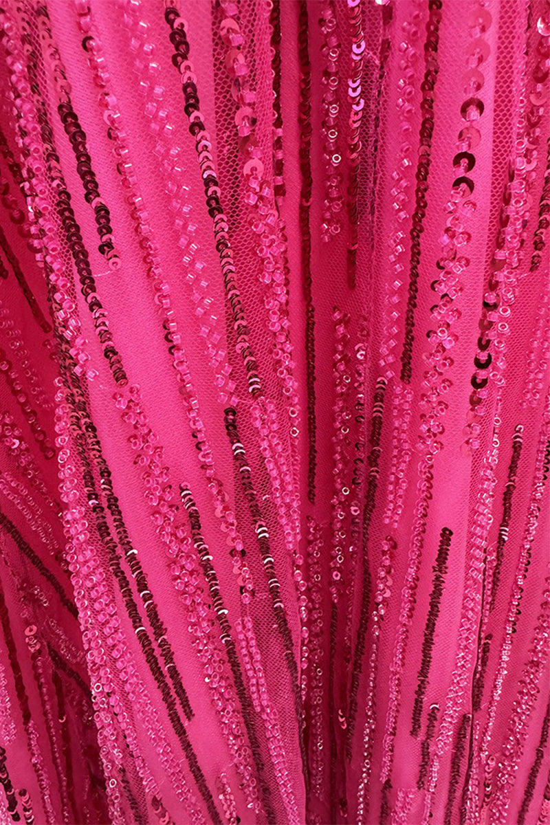 Pink Sequin-Embellished Bright Gem Evening Gown