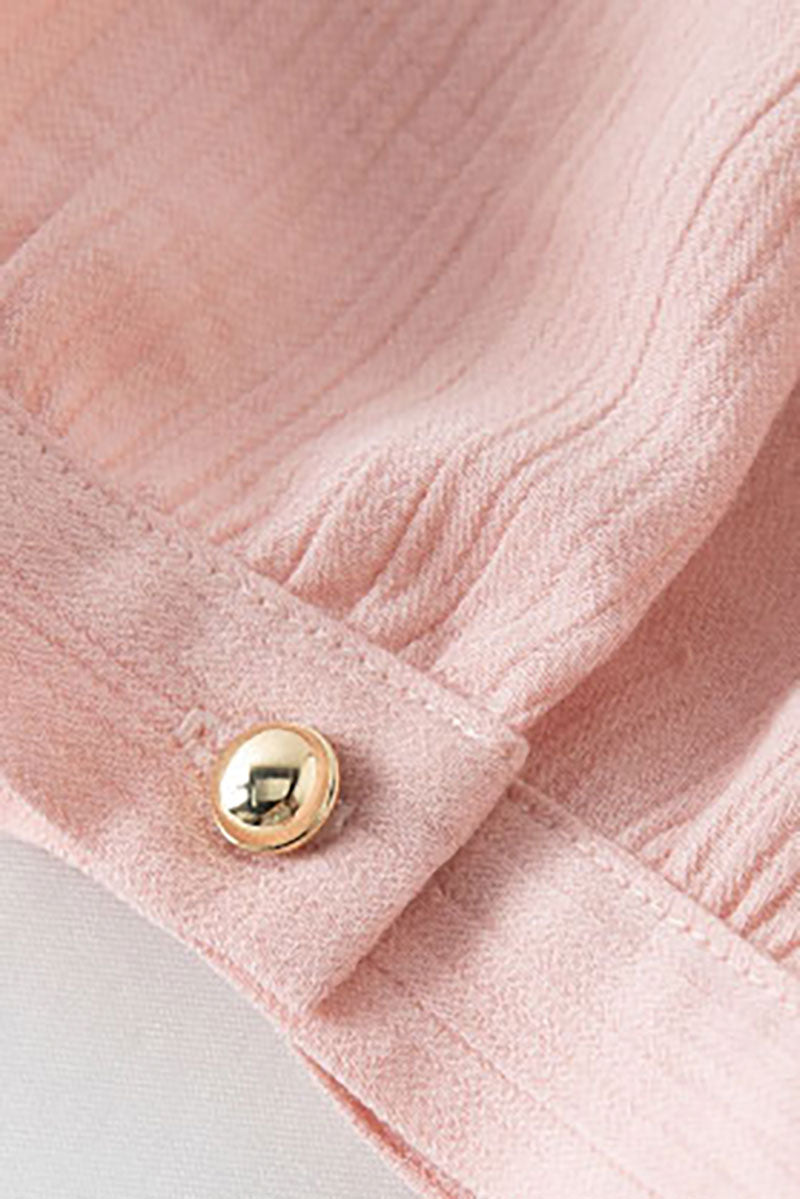 Pink Short-Sleeve A-Line Midi Dress