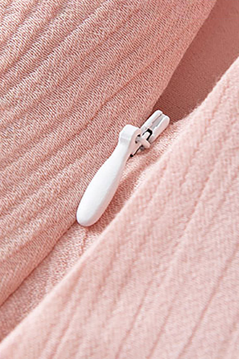Pink Short-Sleeve A-Line Midi Dress