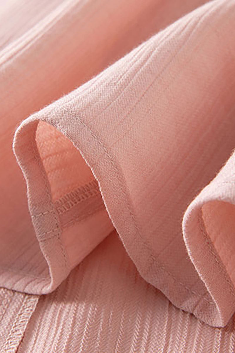 Pink Short-Sleeve A-Line Midi Dress