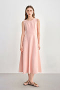 Pink Sleeveless A-Line Midi Dress