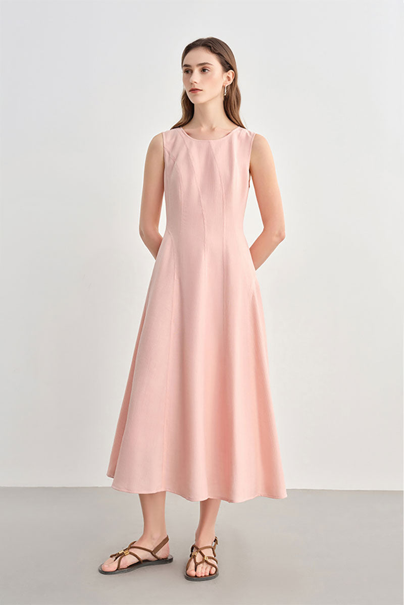 Pink Sleeveless A-Line Midi Dress