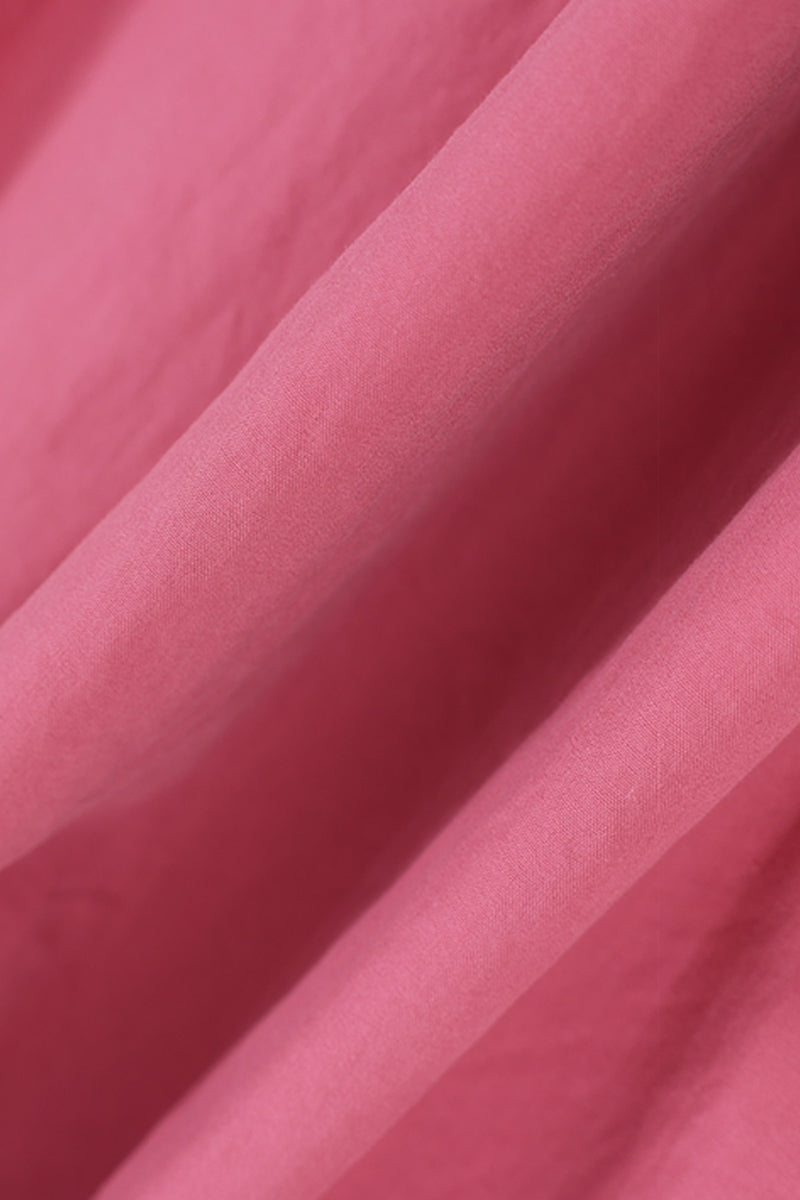 100% Cotton Pink Tiered Trapeze Tie-Neck Midi Dress