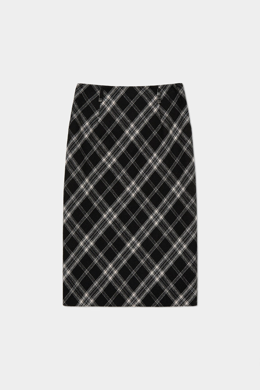 Plaid Wool-Blend Column Midi Skirt with Slit
