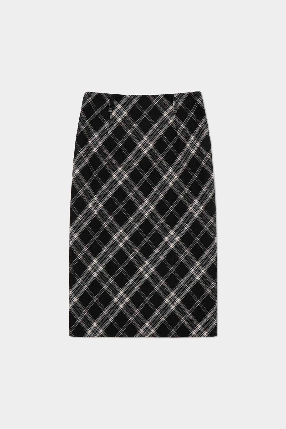 Plaid Wool-Blend Column Midi Skirt with Slit