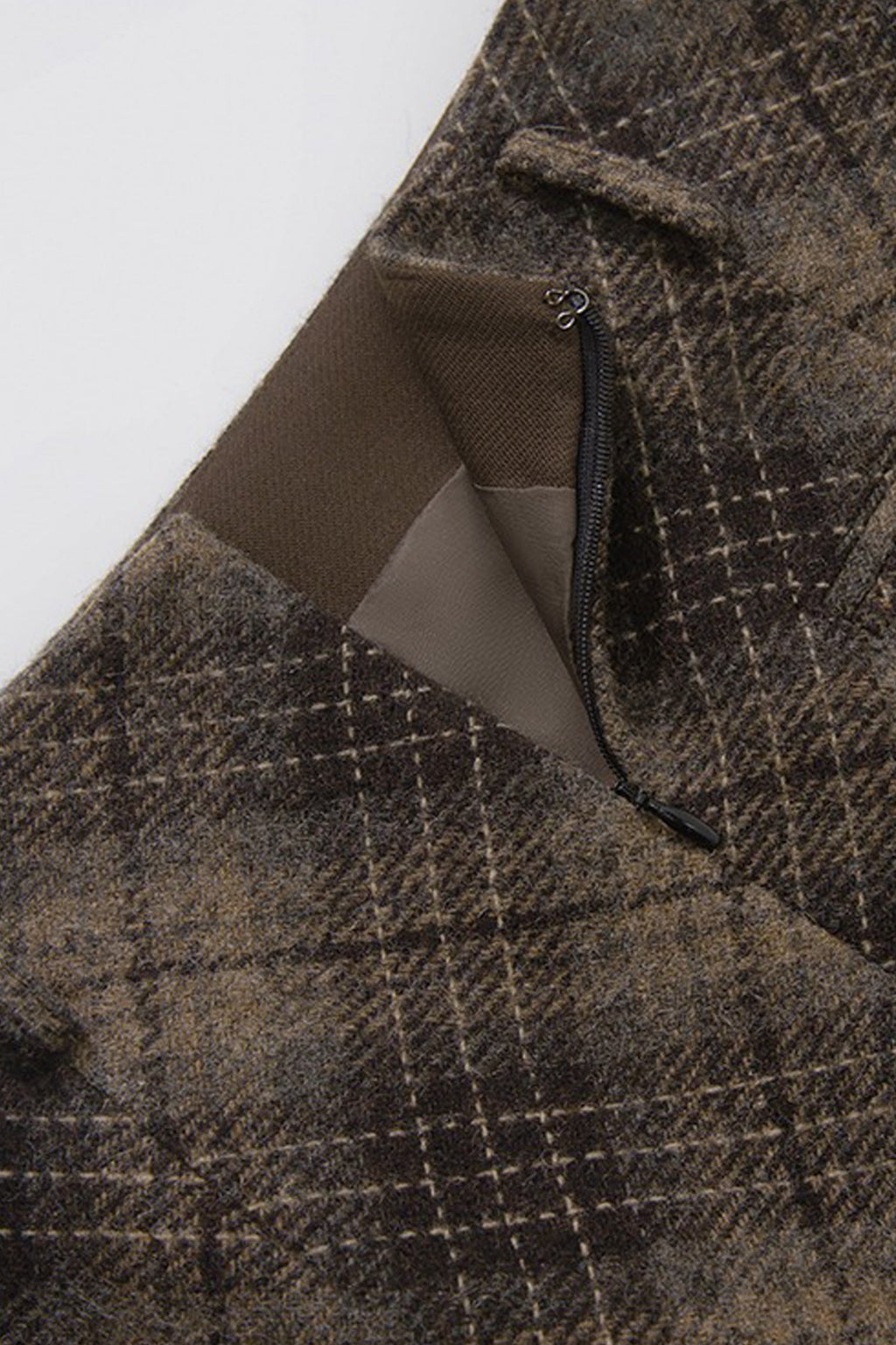 Plaid Wool-Blend Column Midi Skirt with Slit