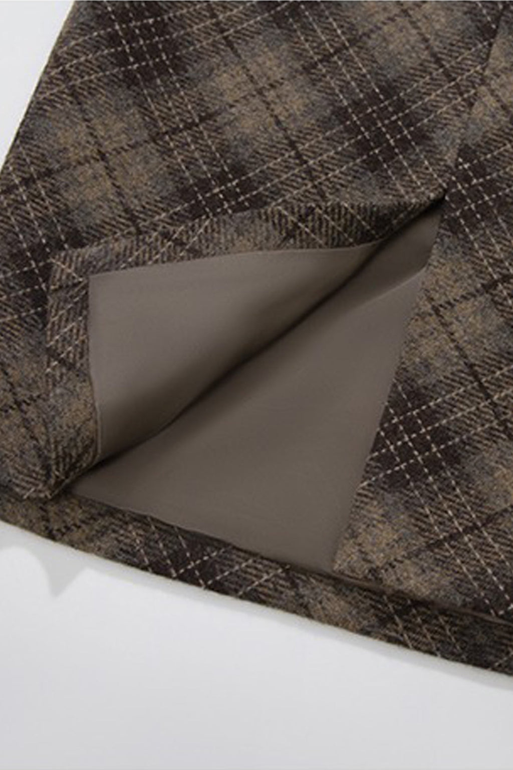 Plaid Wool-Blend Column Midi Skirt with Slit