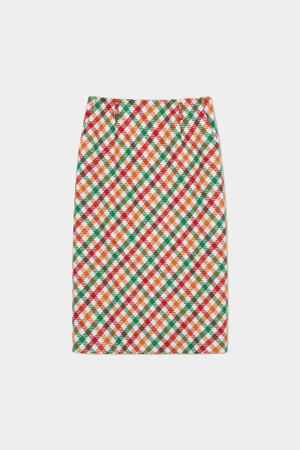 Plaid Wool-Blend Column Midi Skirt with Slit
