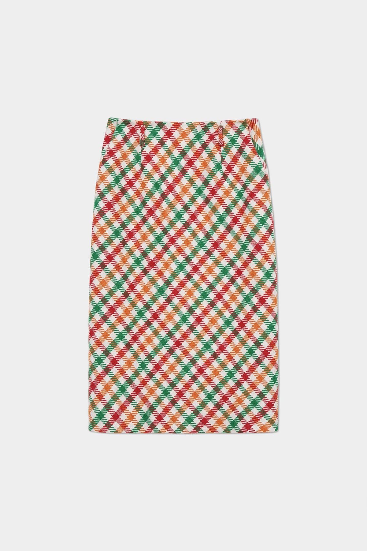 Plaid Wool-Blend Column Midi Skirt with Slit