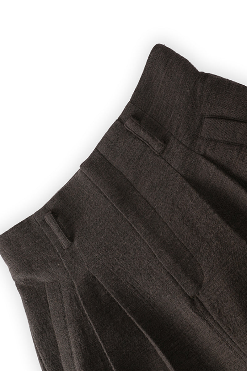 Pleated Cotton-Linen A-Line Midi Skirt with Slits