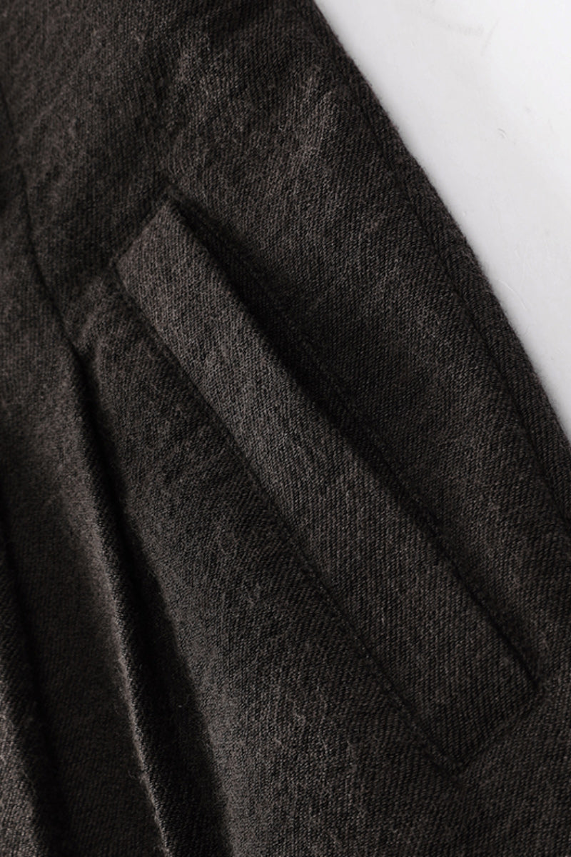 Pleated Cotton-Linen A-Line Midi Skirt with Slits