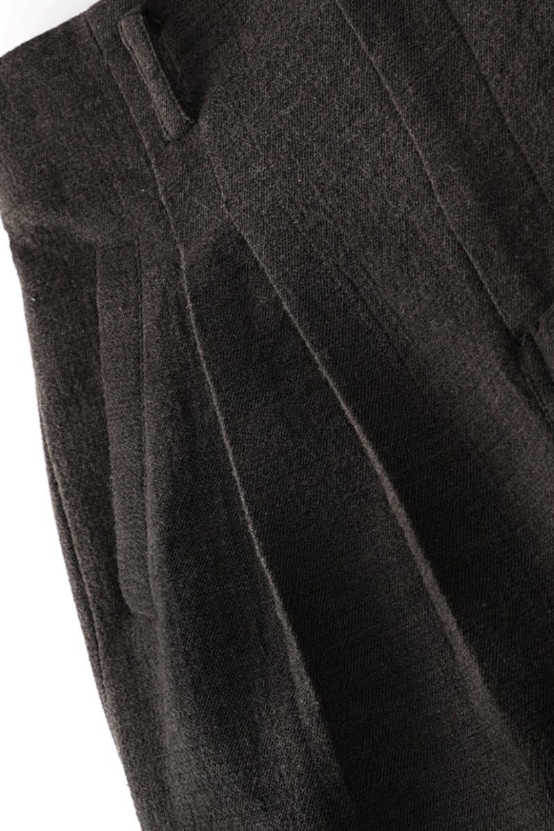 Pleated Cotton-Linen A-Line Midi Skirt with Slits