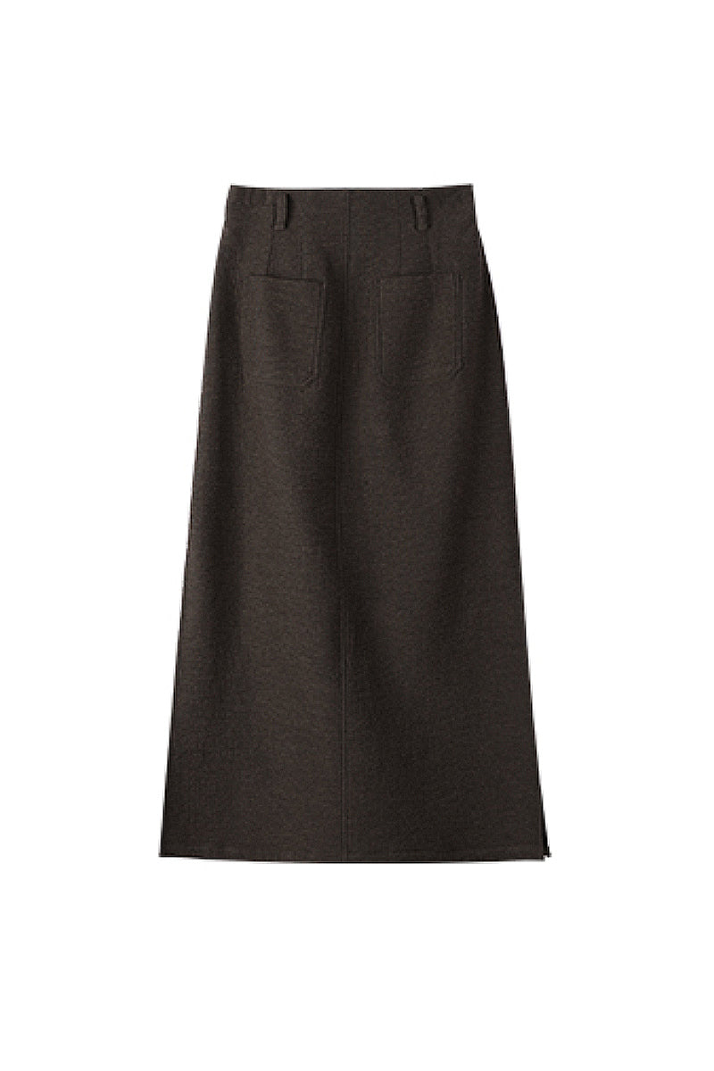 Pleated Cotton-Linen A-Line Midi Skirt with Slits