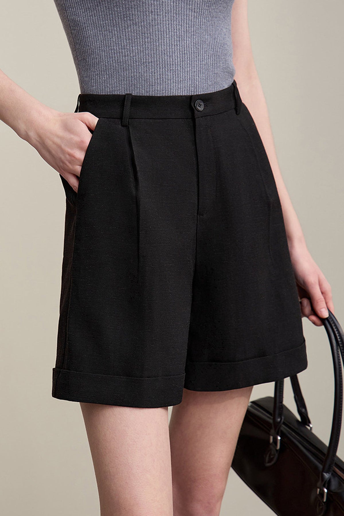 Pleated High-Waist Bermuda Shorts