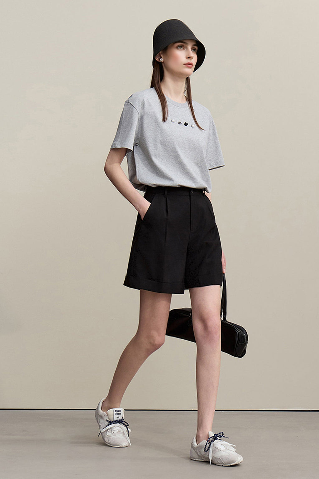 Pleated High-Waist Bermuda Shorts