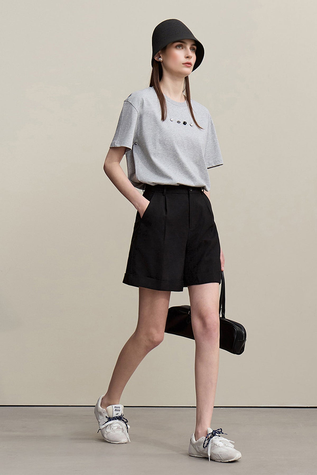 Pleated High-Waist Bermuda Shorts