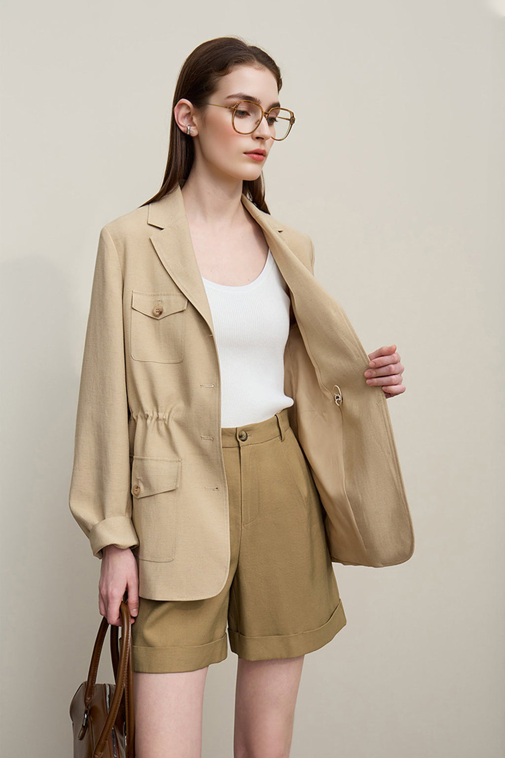 Pleated High-Waist Bermuda Shorts