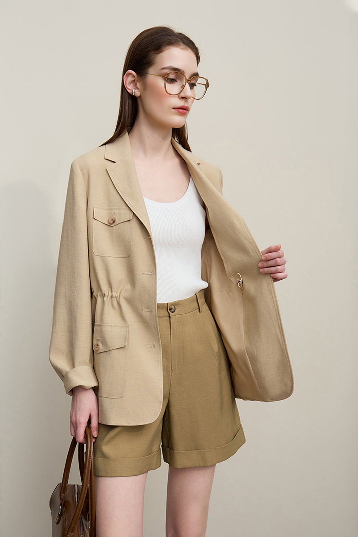 Pleated High-Waist Bermuda Shorts