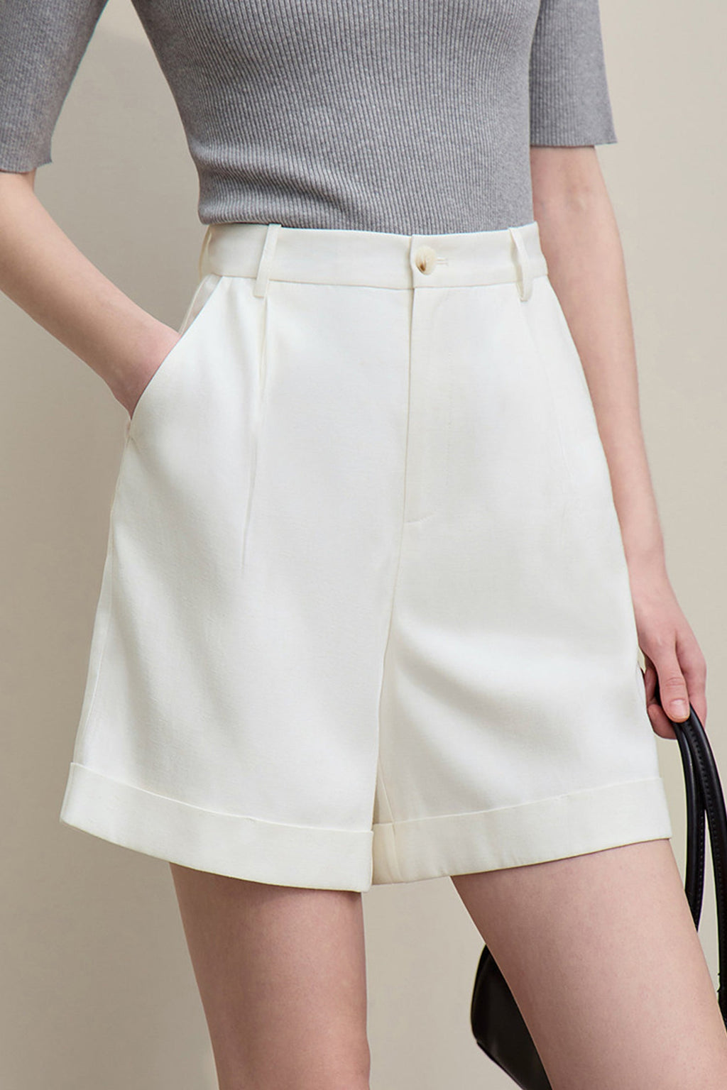 Pleated High-Waist Bermuda Shorts