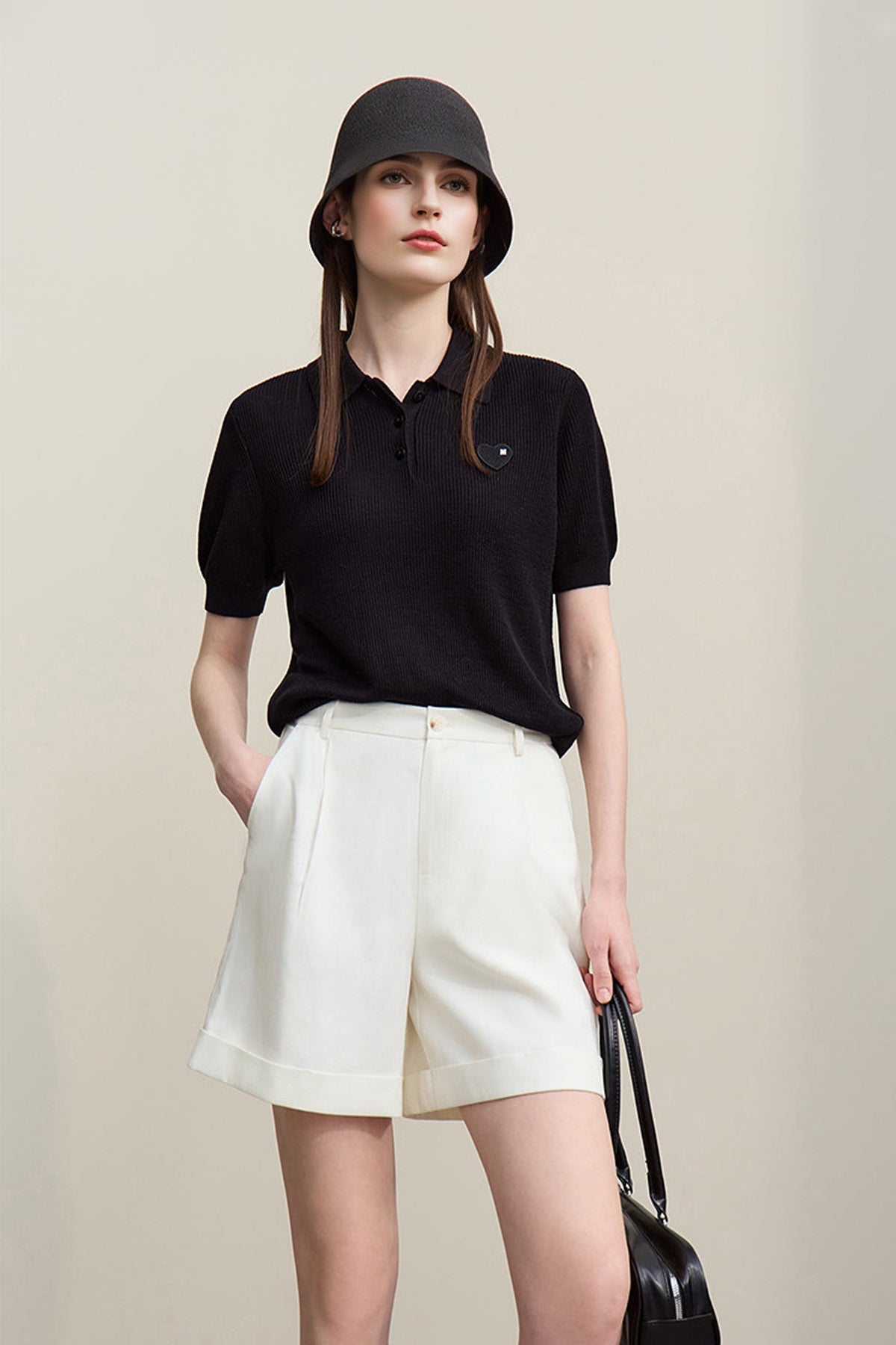 Pleated High-Waist Bermuda Shorts