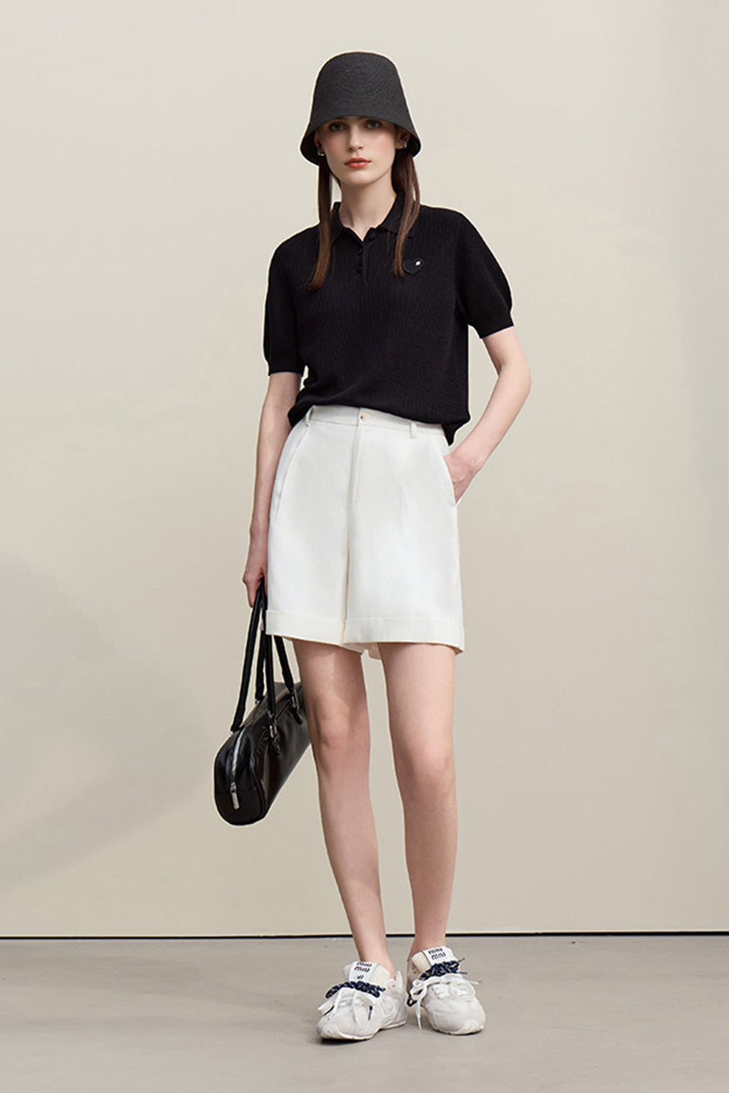 Pleated High-Waist Bermuda Shorts