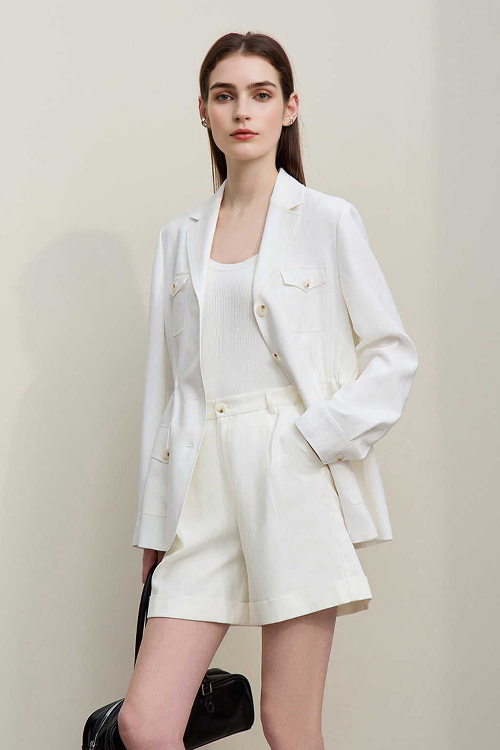 Pleated High-Waist Bermuda Shorts