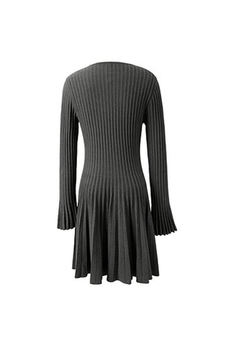 Pleated Long Sleeve A-Line Midi Sweater Dress