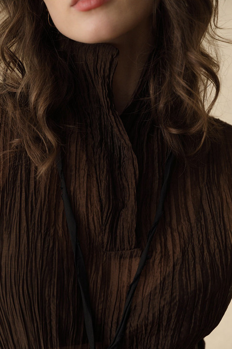 Pleated Sleeveless Sheer Textured Tank Top