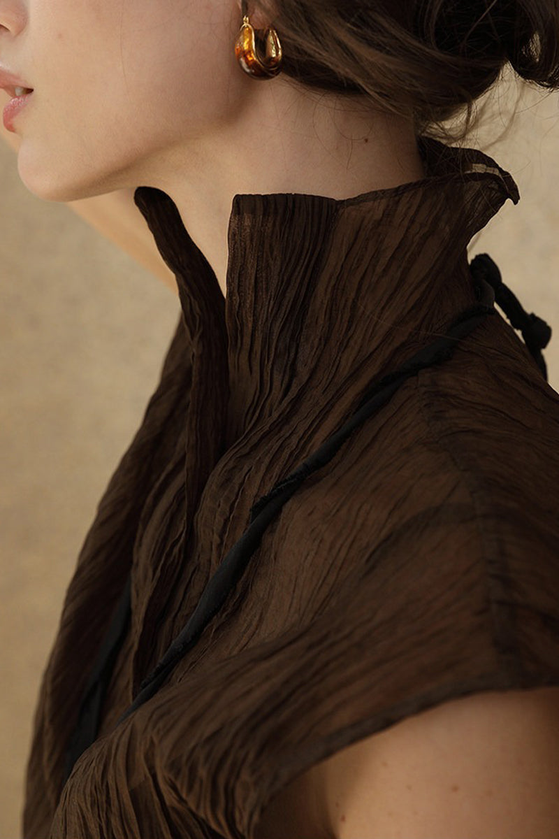 Pleated Sleeveless Sheer Textured Tank Top