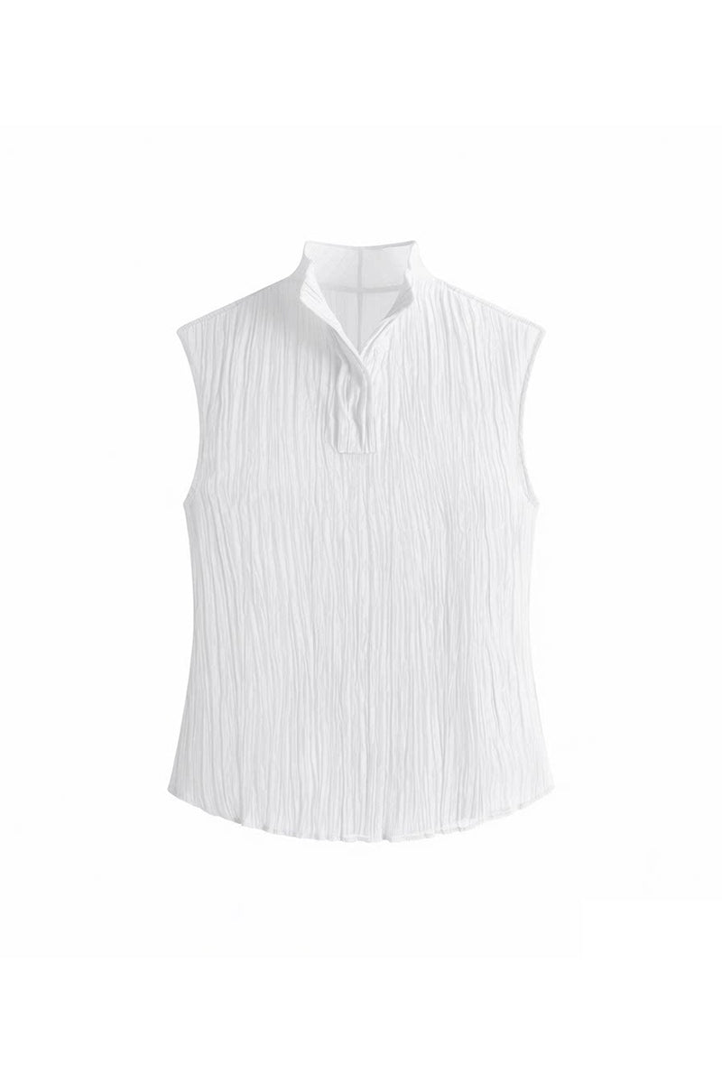Pleated Sleeveless Sheer Textured Tank Top