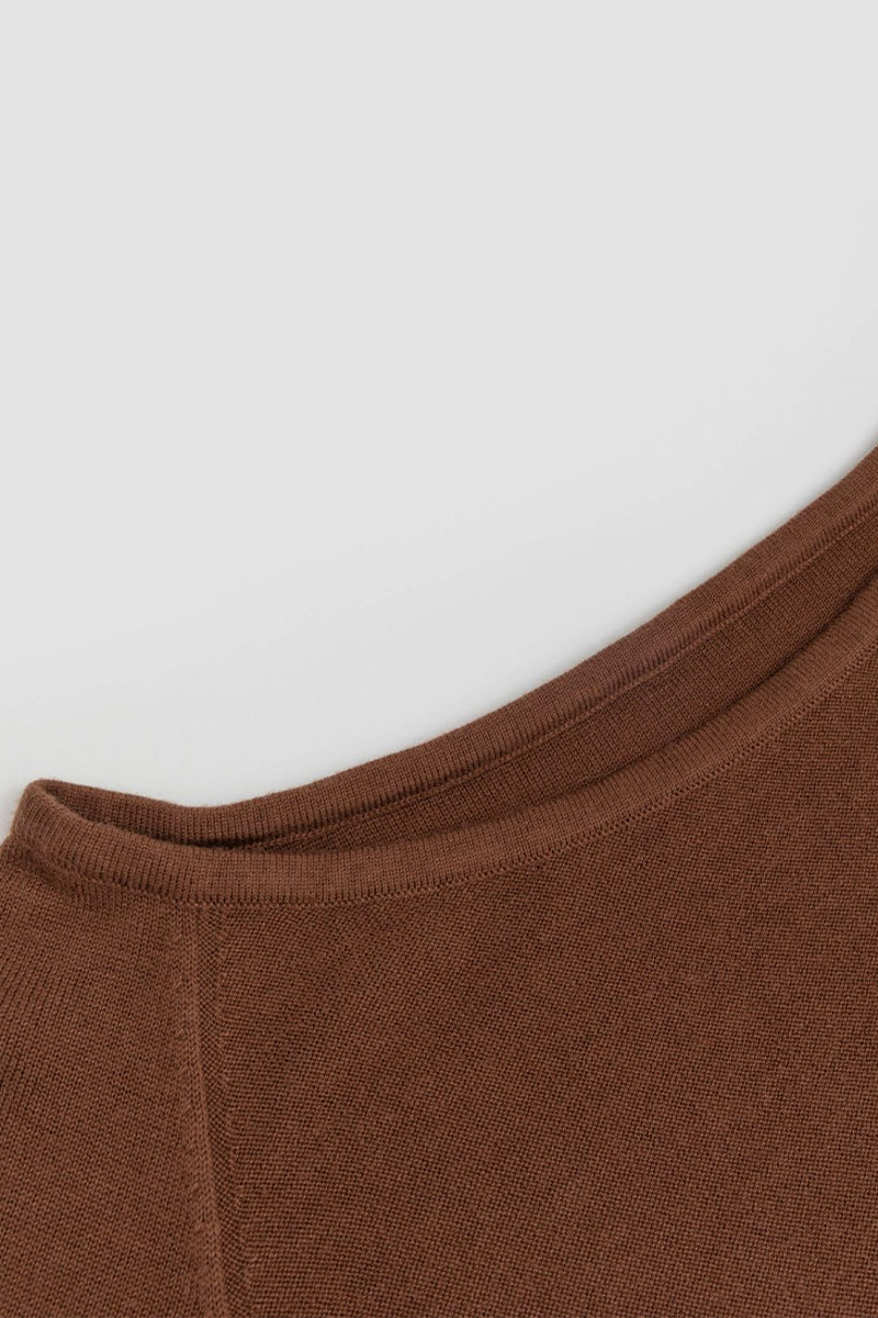 Pleated Wool-Blend Long Sleeve Maxi Sweater Dress in Brown