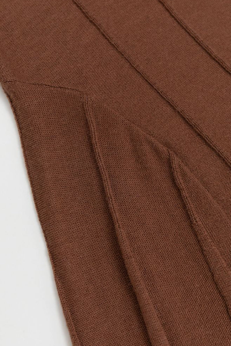 Pleated Wool-Blend Long Sleeve Maxi Sweater Dress in Brown
