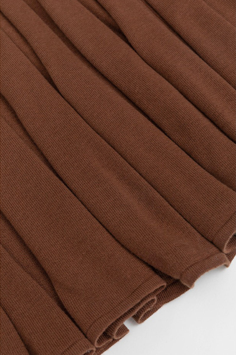 Pleated Wool-Blend Long Sleeve Maxi Sweater Dress in Brown